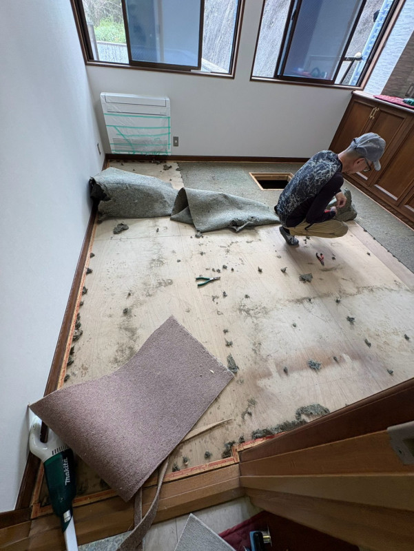 既存フェルトを剥がす作業